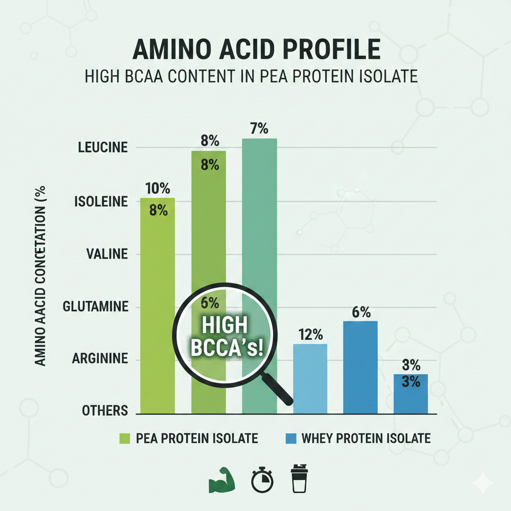 Amino acid profile high BCAA content in Pea Protein Isolate for sports nutrition formulation