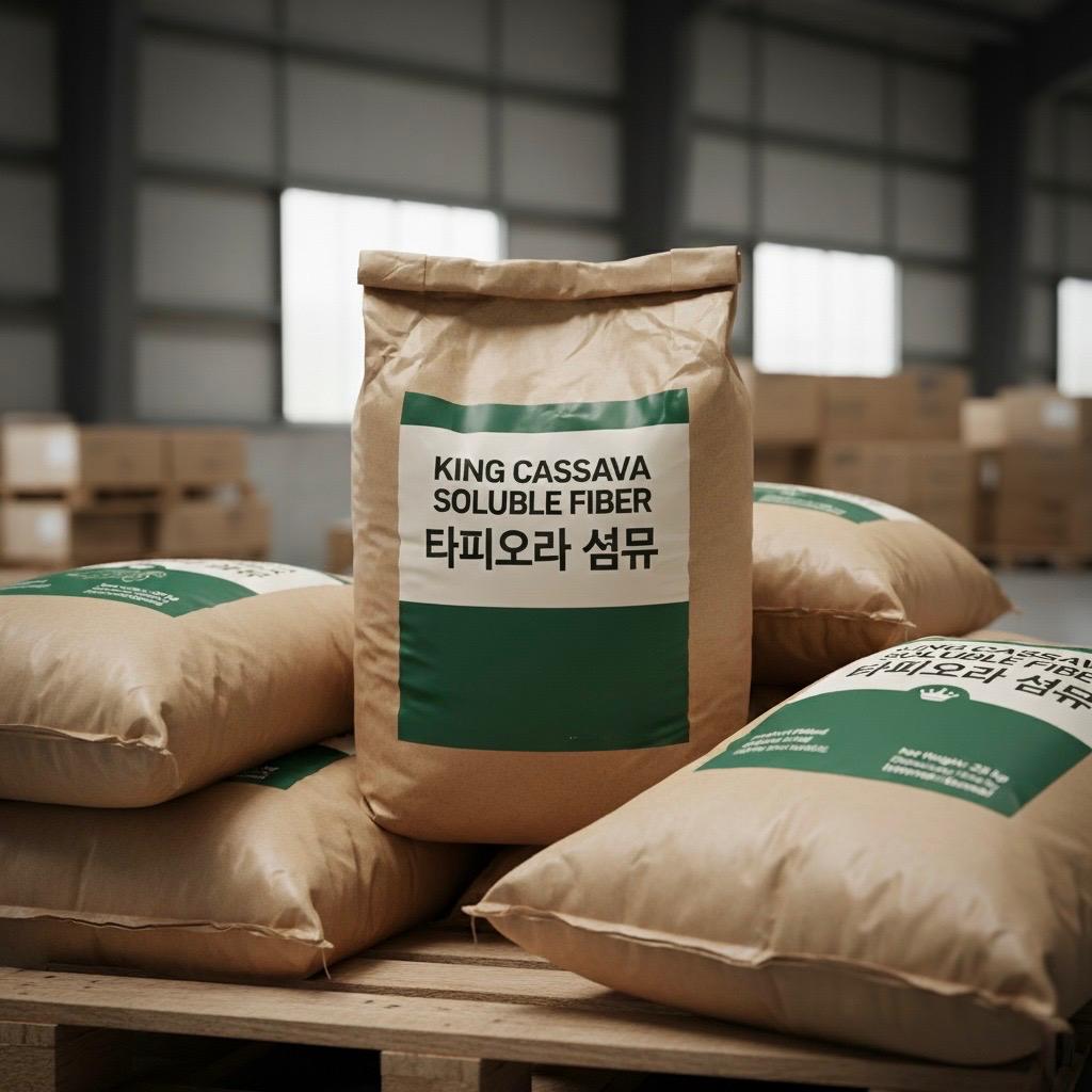 King cassava soluble fiber"타피오카 섬유" on bulk product bags for export to Korea